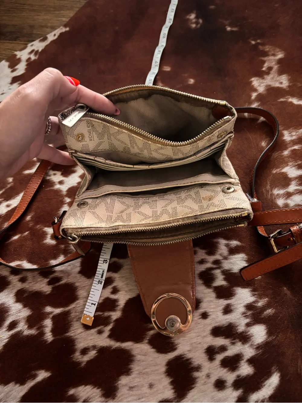 Michael Kors Brown/Beige Crossbody Bag with Signature MK Print
